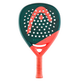 Load the image into the gallery view, Pala de pádel ligera marca Head modelo Radical Motion de la temporada 2026 en color verde oscuro con puente y mango rojo.