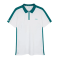 Load the image into the gallery view, Polo de pádel Nox Pro Blanco y Verde Hiedra con cierre - Ropa de padel elegante para hombre.