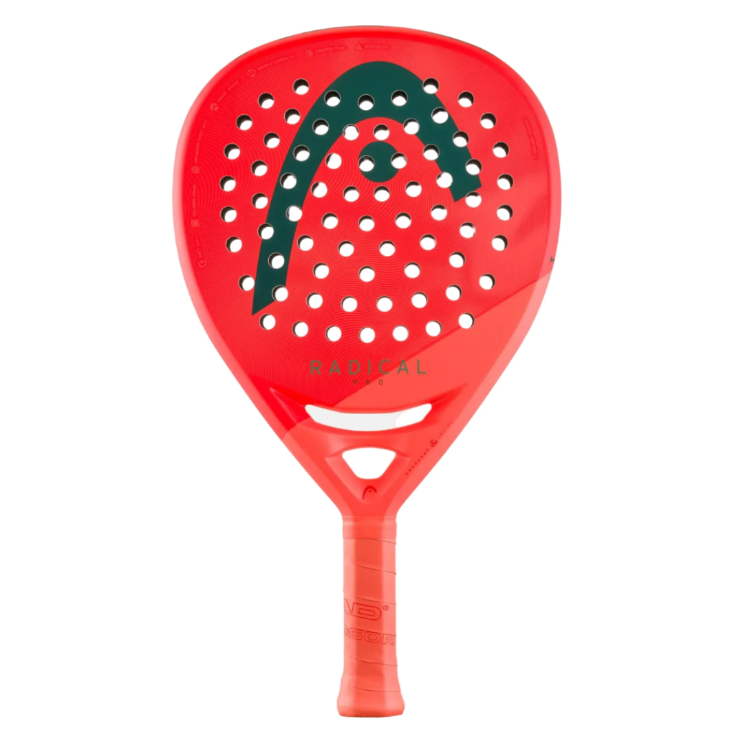 Pala de pádel profesional marca Head modelo Radical Pro colección 2026 en color rojo vibrante con detalles negros. 