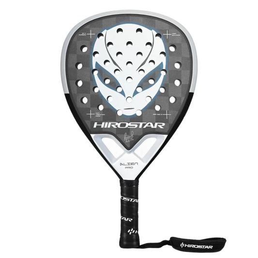 Pala de pádel Hirostar Alien Pro 2025 de Tolito Aguirre en color negro, blanco y gris