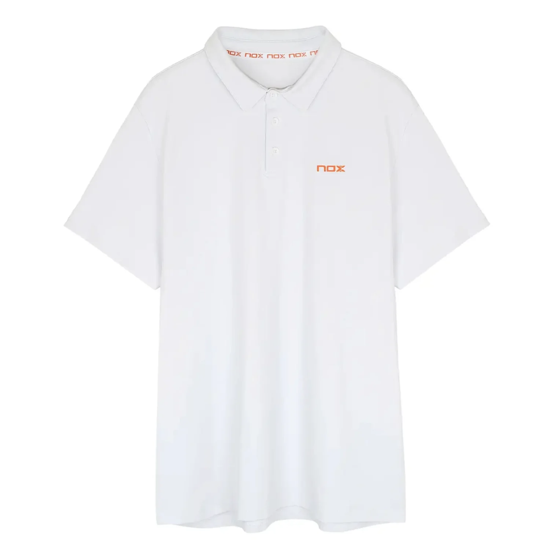 Playera tipo polo de pádel Nox Team Regular Blanca para un look elegante en Padel Storage México