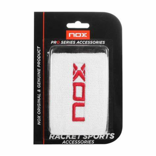 Muñequeras de pádel Nox en color Blanco y Rojo, alta absorción en Pádel Storage México
