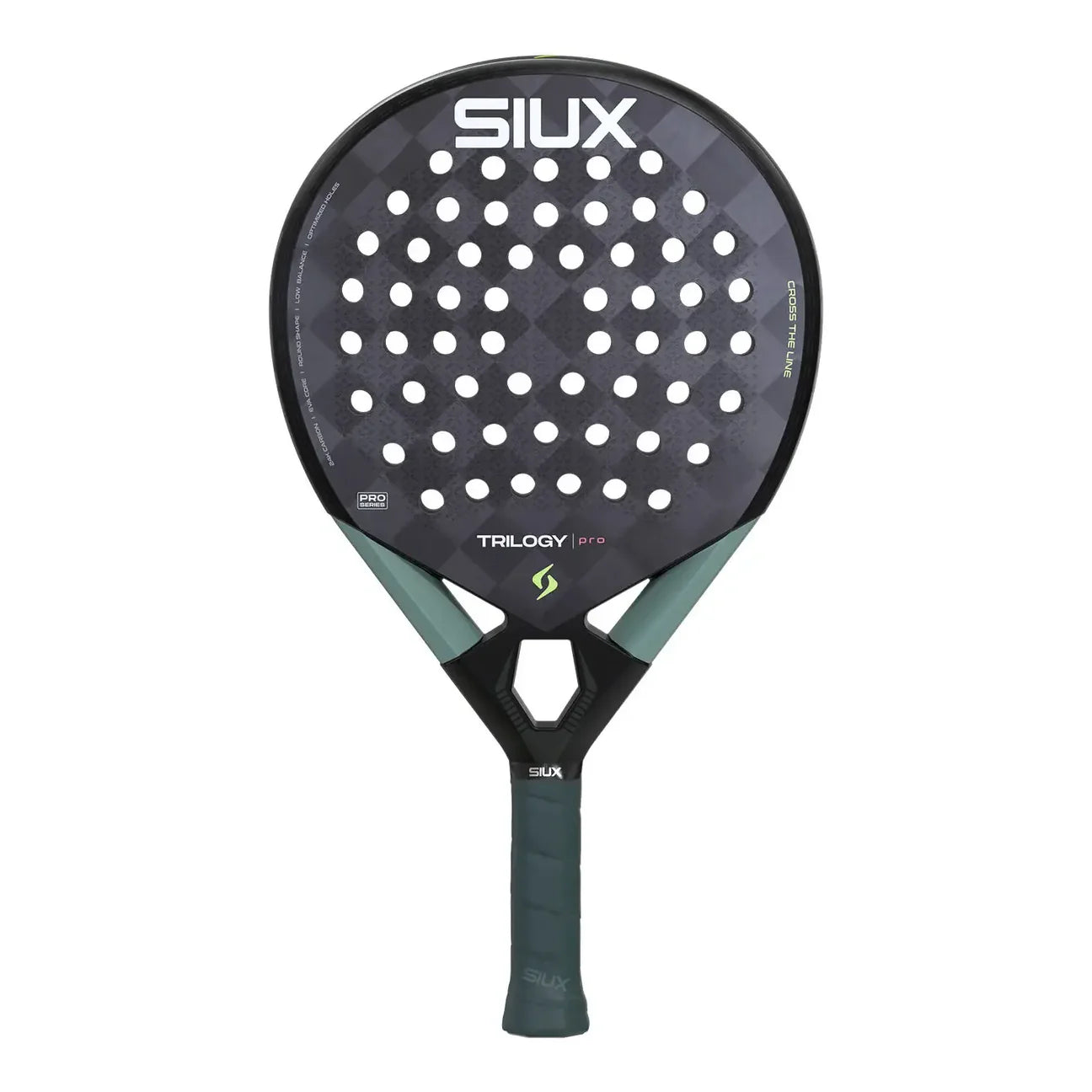 Pala de pádel profesional marca Siux modelo Trilogy Pro Noir Fog 2026 en color negro mate con sutiles detalles en gris niebla. 