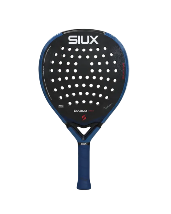 Pala de pádel polivalente marca Siux modelo diablo Pro Royal Bluw 2926 en color negro profundo con sutiles detalles en azul rey. 