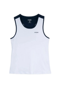 Cargar la imagen en la vista de la galería, Camiseta de tirantes Nox Team Mujer 2026 en color blanco con detalles laterales en azul marino. Diseño ergonómico de tirantes anchos, cuello redondo y tejido elástico transpirable con tecnología de sacado rápido. 

