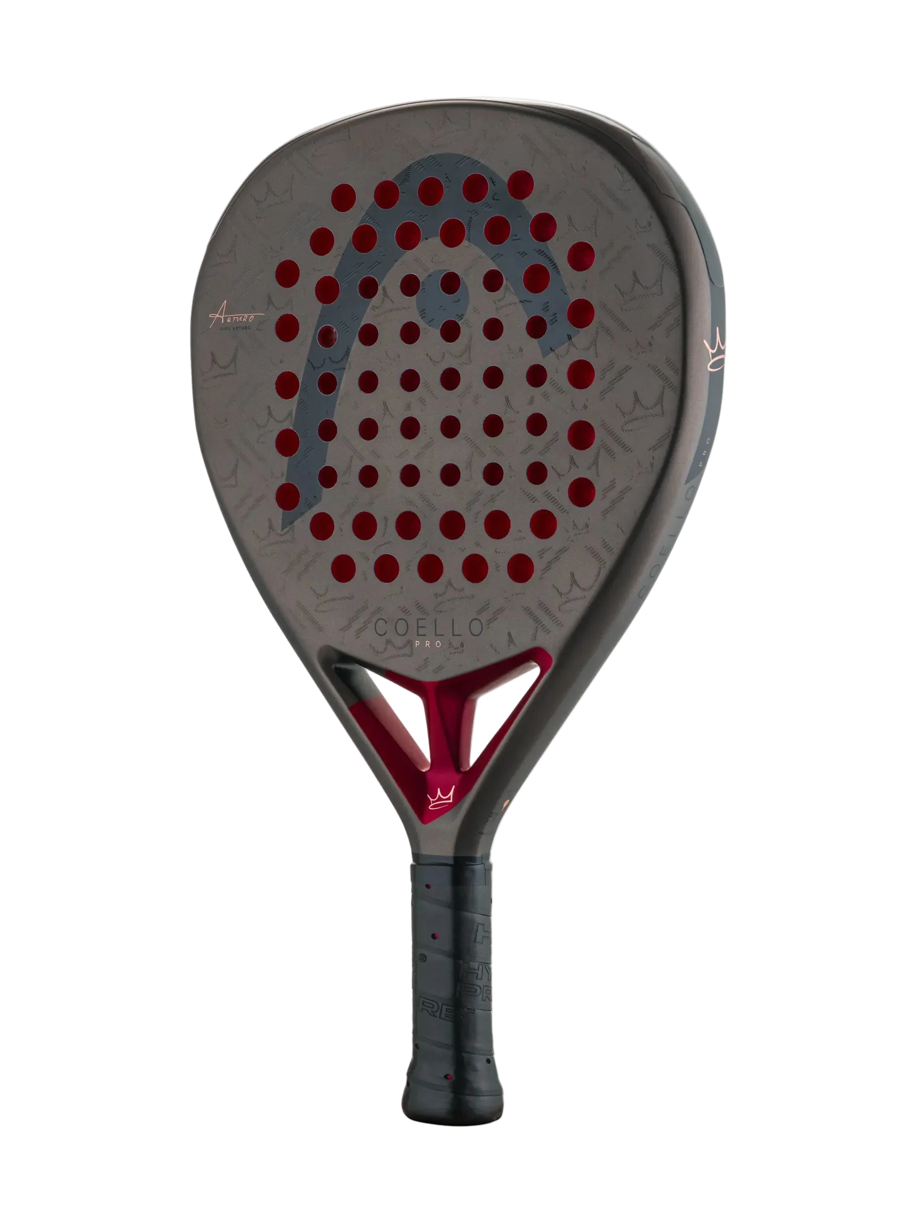 Pala de pádel Head Coello Pro 2026 en color negro con detalles en gris y el logo de Arturo Coello. Diseño de diamantes con tecnología Auxetic 2.0 y acabado rugoso Extreme Spin para máxima potencia y efectos en jugadores profesionales. 