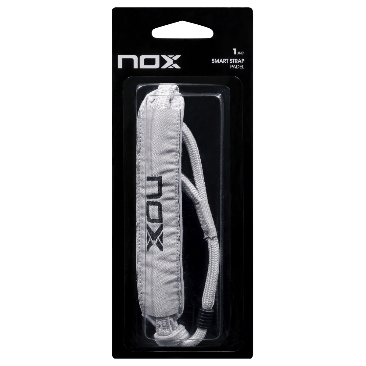 Cordón de seguridad intercambiable para pala de pádel marca Nox Smartstrap Luxury en color plateado con negro.