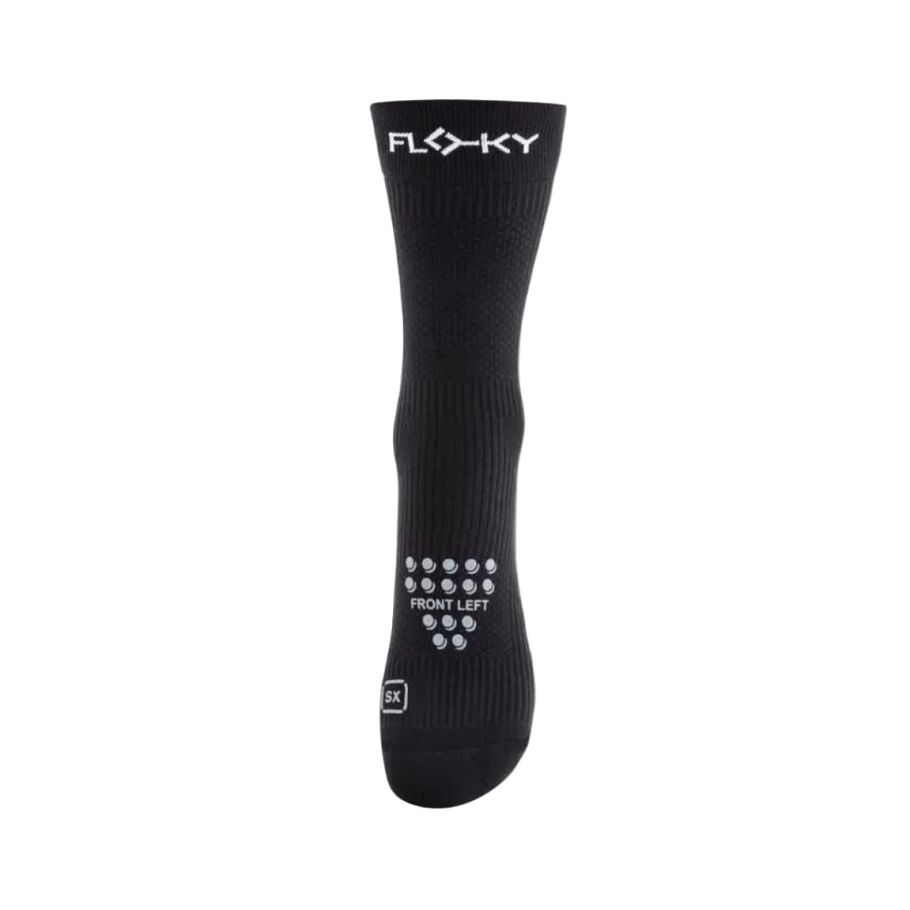 Calcetines técnicos deportivos marca Floky línea S-MASH 3D en color negro con relieves especiales antideslizantes.
