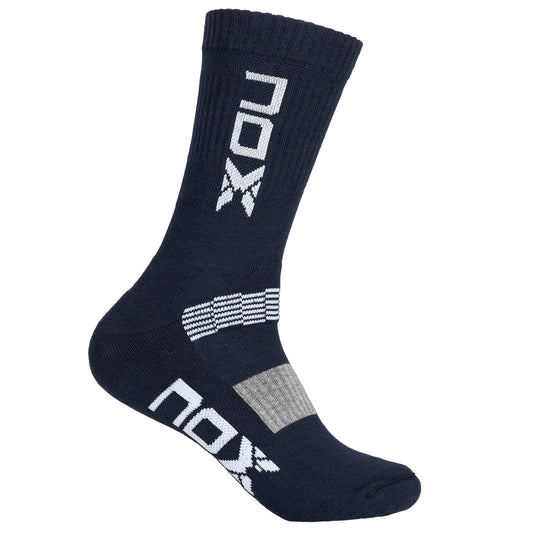 Calcetines técnicos de pádel Nox azul oscuro con logo blanco