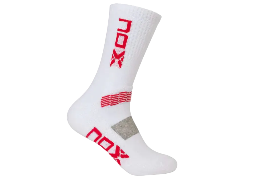 Calcetines técnicos de pádel Nox blancos con logo rojo