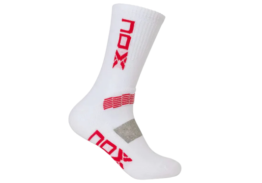 Calcetines técnicos de pádel Nox blancos con logo rojo