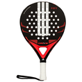 Load the image into the gallery view, Pala de pádel Adidas Drive Black 2026 en color negro con sutiles franjas rojas. Molde redondo clásico de gran control y precisión, diseñado con superficie elástica para un tacto cómodo en la pista. 
