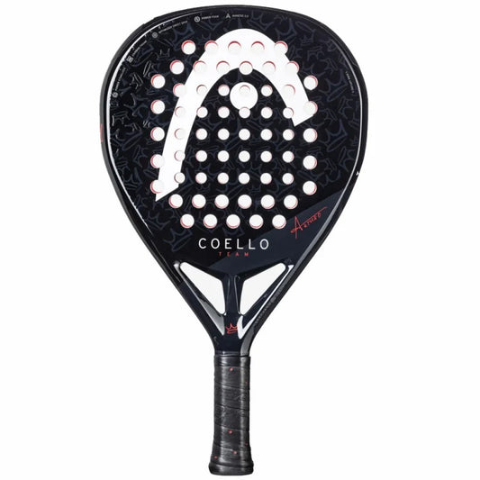 Pala de pádel Head Coello Team 2025 negra con detalles rojos y firma de Coello
