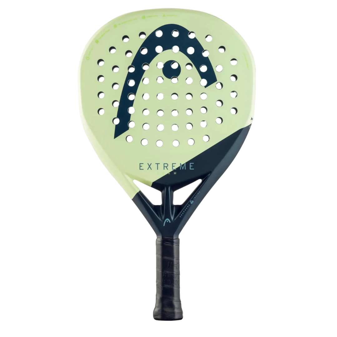 Pala de padel Head Extreme Team 2026 en color verde claro y azul marino. Molde de diamante confortable y polivalente para jugadores intermedios que buscan potencia con un tacto suave y elástico 