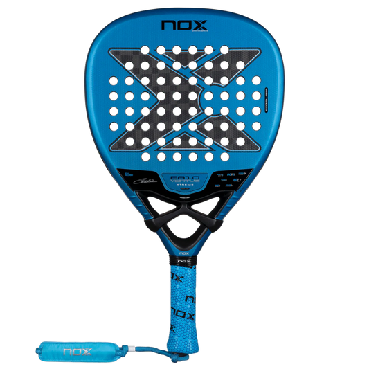 Pala de pádel Nox EA10 Ventus Attack 12K XTREM 2026 de Edu Alonso en color negro y azul. Molde de diamante de ataque con balance alto, diseñado para maxima potencia en remates y juego ofensivo. 