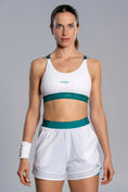 Load the image into the gallery view, Top Deportivo Nox Mujer PRO Blanco/Verde Hiedra
