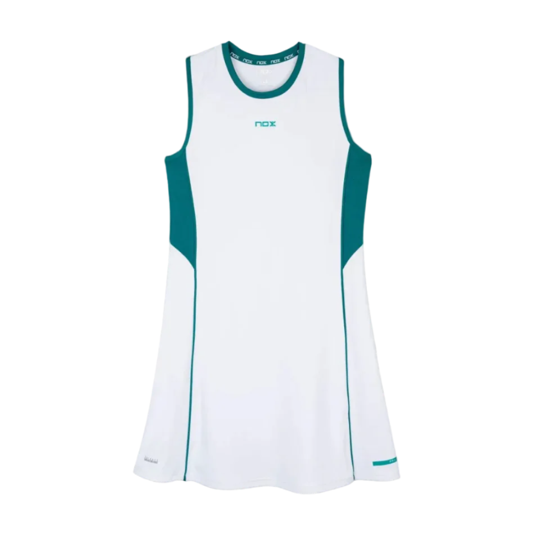 Vestido de padel Nox Mujer Pro Blanco y Verde Hiedra- Ropa de padel para mujer exclusiva en Padel Storage 